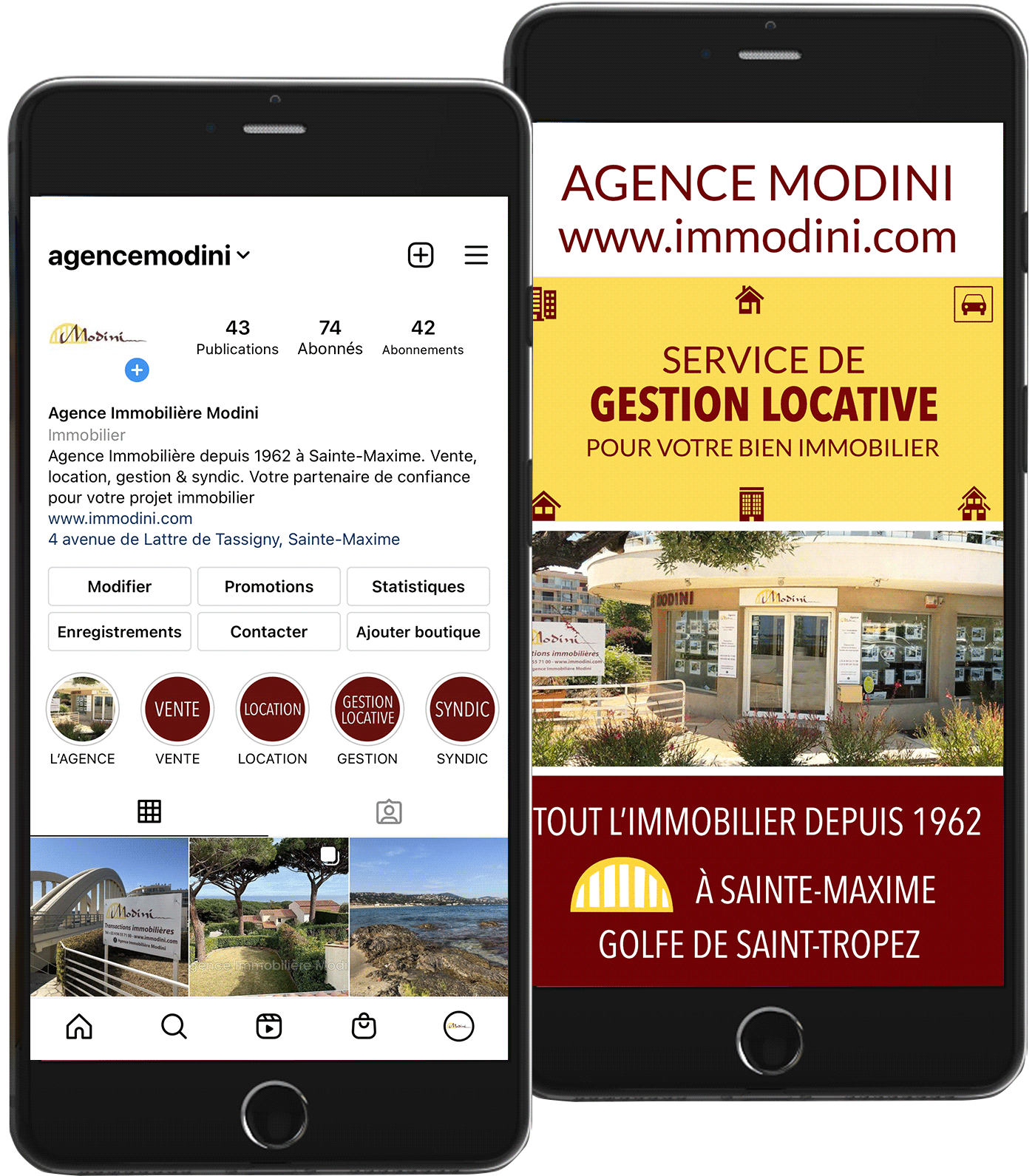 digykan communication digitale instagram Agence Immobilière Modini Sainte-Maxime visuel