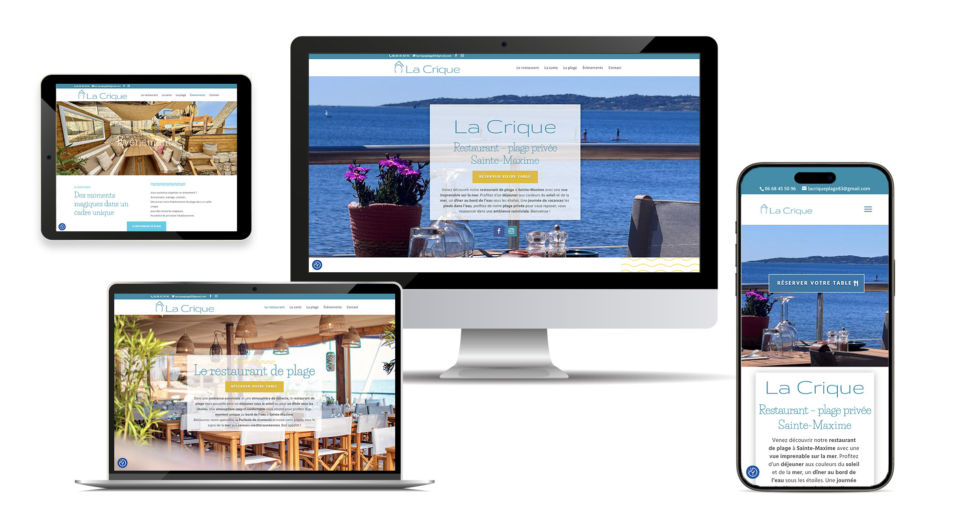 La Crique restaurant plage privée à Sainte-Maxime - webdesign -création site web - visuels supports web
