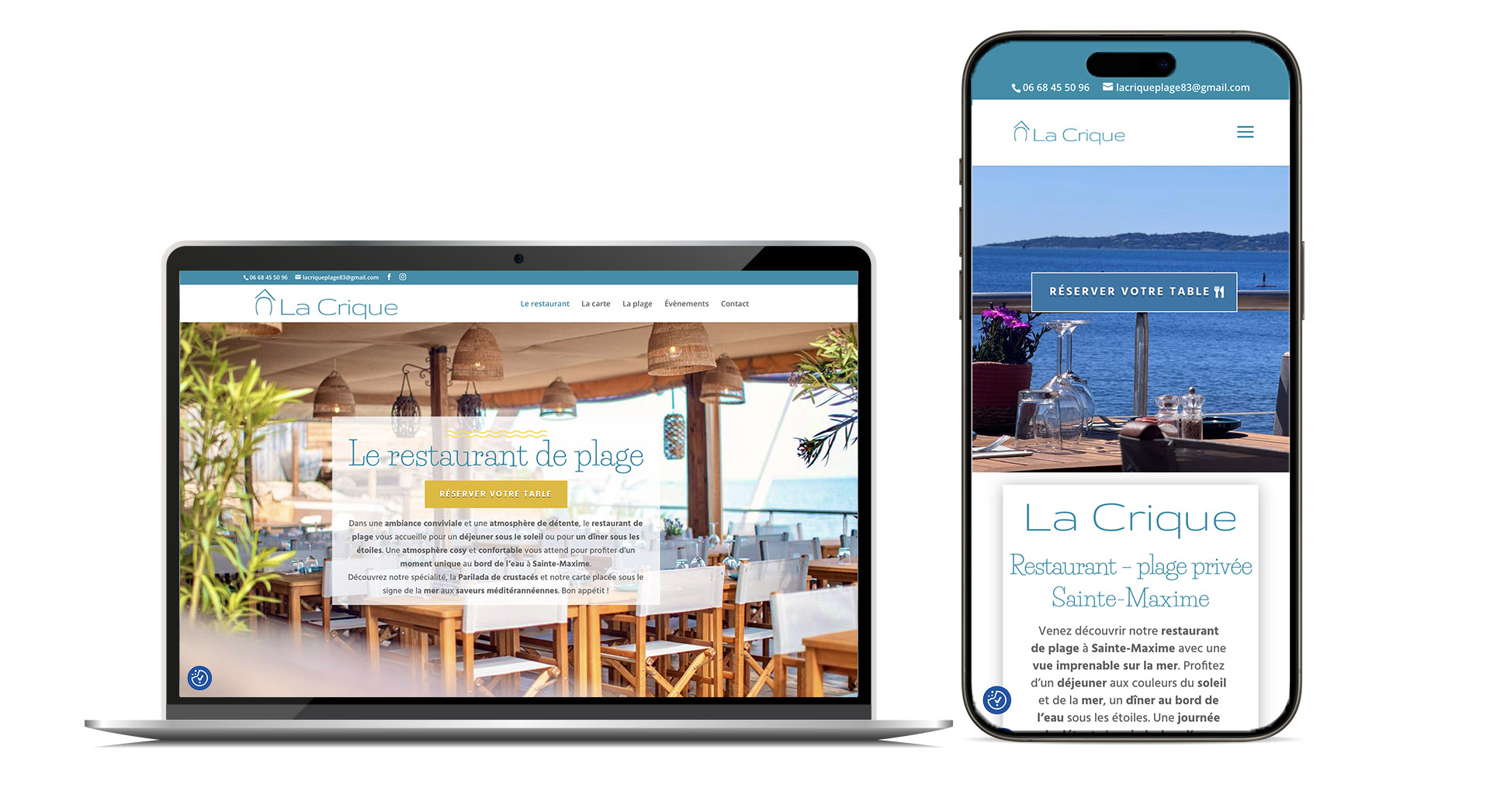 La Crique restaurant plage privée à Sainte-Maxime - création site web - webdesign - identité visuelle La Crique restaurant plage privée à Sainte-Maxime - webdesign -création site web - supports web